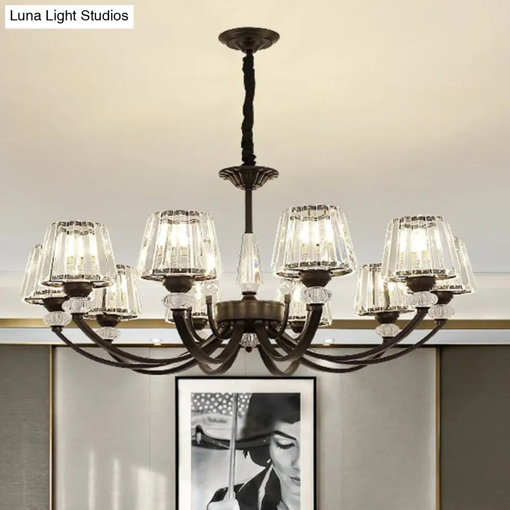 Minimalist Black Crystal Chandelier With Arched Suspension Arm