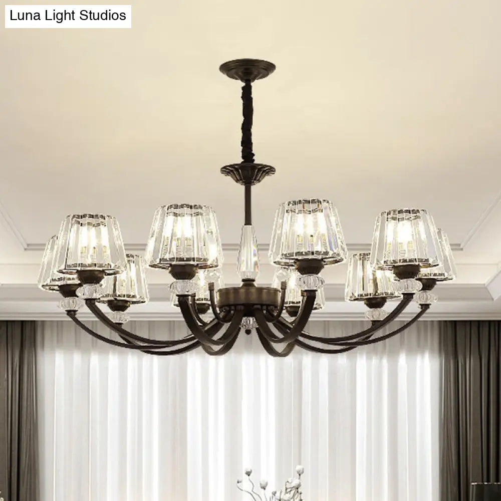 Minimalist Crystal Black Chandelier With Arched Suspension Arm