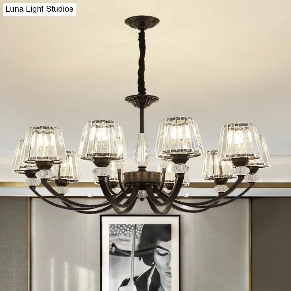 Minimalist Crystal Black Chandelier With Arched Suspension Arm