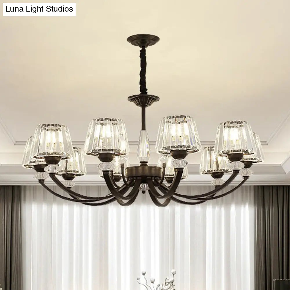 Minimalist Black Crystal Chandelier With Arched Suspension Arm