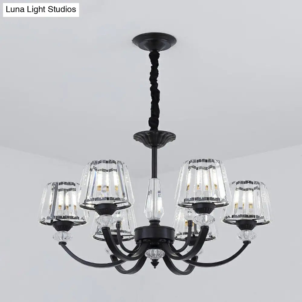 Minimalist Black Crystal Chandelier With Arched Suspension Arm 6 /