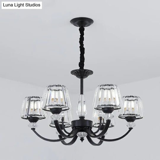 Minimalist Black Crystal Chandelier With Arched Suspension Arm 6 /