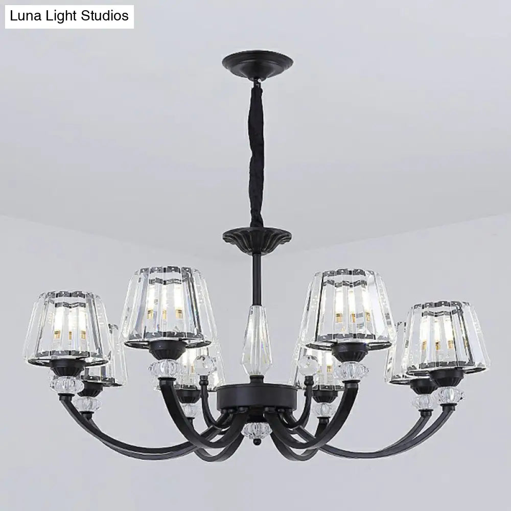 Minimalist Black Crystal Chandelier With Arched Suspension Arm 8 /