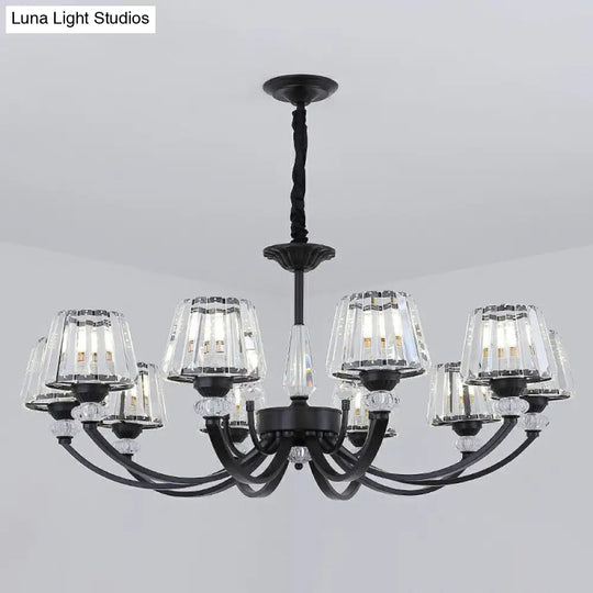 Minimalist Black Crystal Chandelier With Arched Suspension Arm 10 /