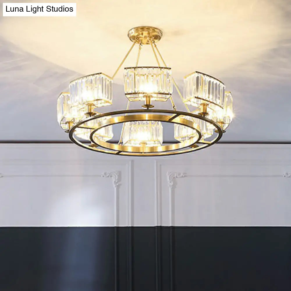 Minimalist Crystal Block Chandelier With Gold Finish - Ceiling Lamp For Living Room