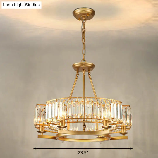 Minimalist Gold Circular Chandelier With Crystal Block Suspension - Ideal For Living Room 6 / Arc