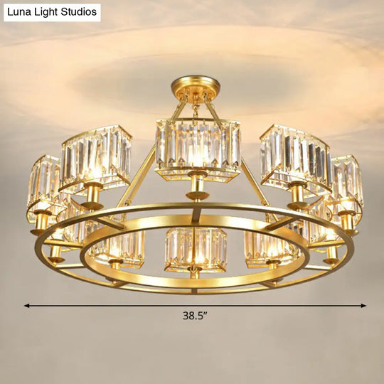 Minimalist Gold Circular Chandelier With Crystal Block Suspension - Ideal For Living Room 10 /