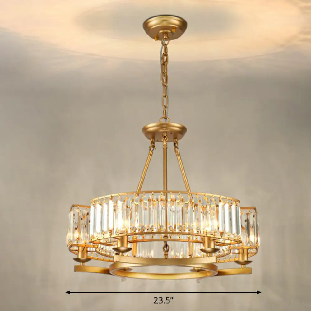 Minimalist Crystal Block Chandelier With Gold Finish - Ceiling Lamp For Living Room 6 / Arc