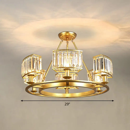Minimalist Crystal Block Chandelier With Gold Finish - Ceiling Lamp For Living Room 6 / Rectangle