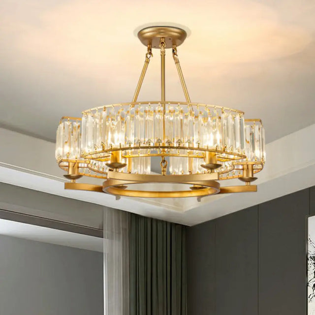 Minimalist Crystal Block Chandelier With Gold Finish - Ceiling Lamp For Living Room