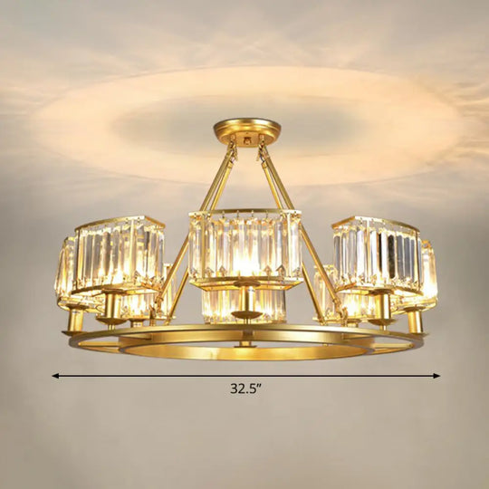 Minimalist Crystal Block Chandelier With Gold Finish - Ceiling Lamp For Living Room 8 / Rectangle