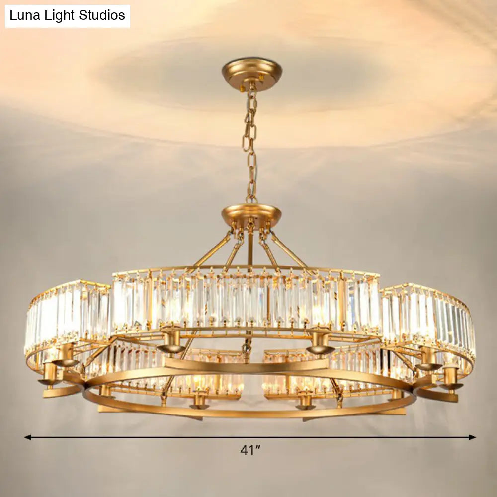 Minimalist Gold Circular Chandelier With Crystal Block Suspension - Ideal For Living Room 10 / Arc