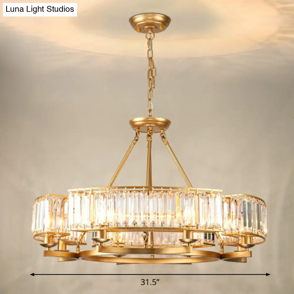 Minimalist Gold Circular Chandelier With Crystal Block Suspension - Ideal For Living Room 8 / Arc