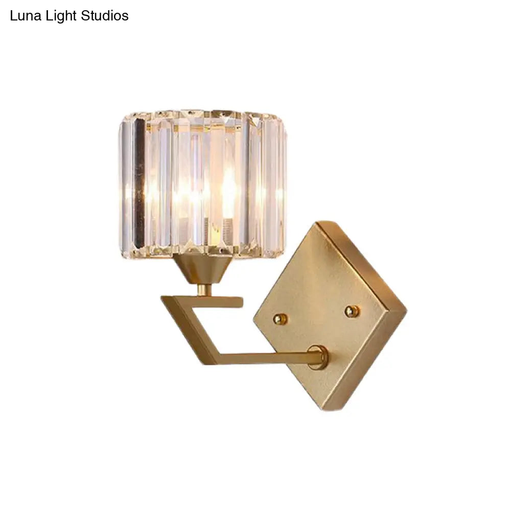 Minimalist Crystal Block Cylindrical Wall Sconce - Gold Finish