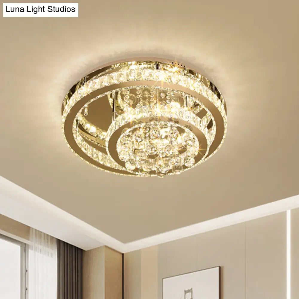 Minimalist Crystal Block Led Ceiling Flush Mount - Chrome Finish