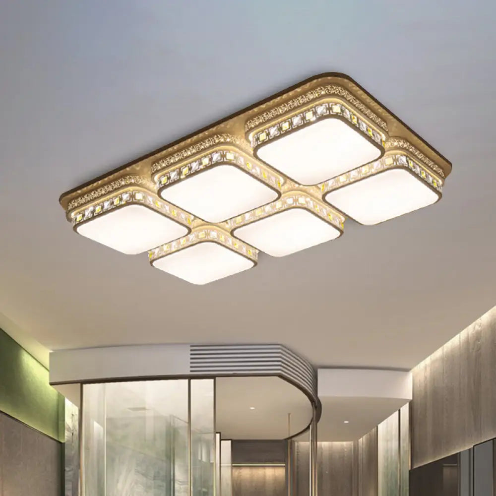 Minimalist Crystal Block Led Ceiling Light - Rectangular Flush Mount In Warm/White/3 Color White /