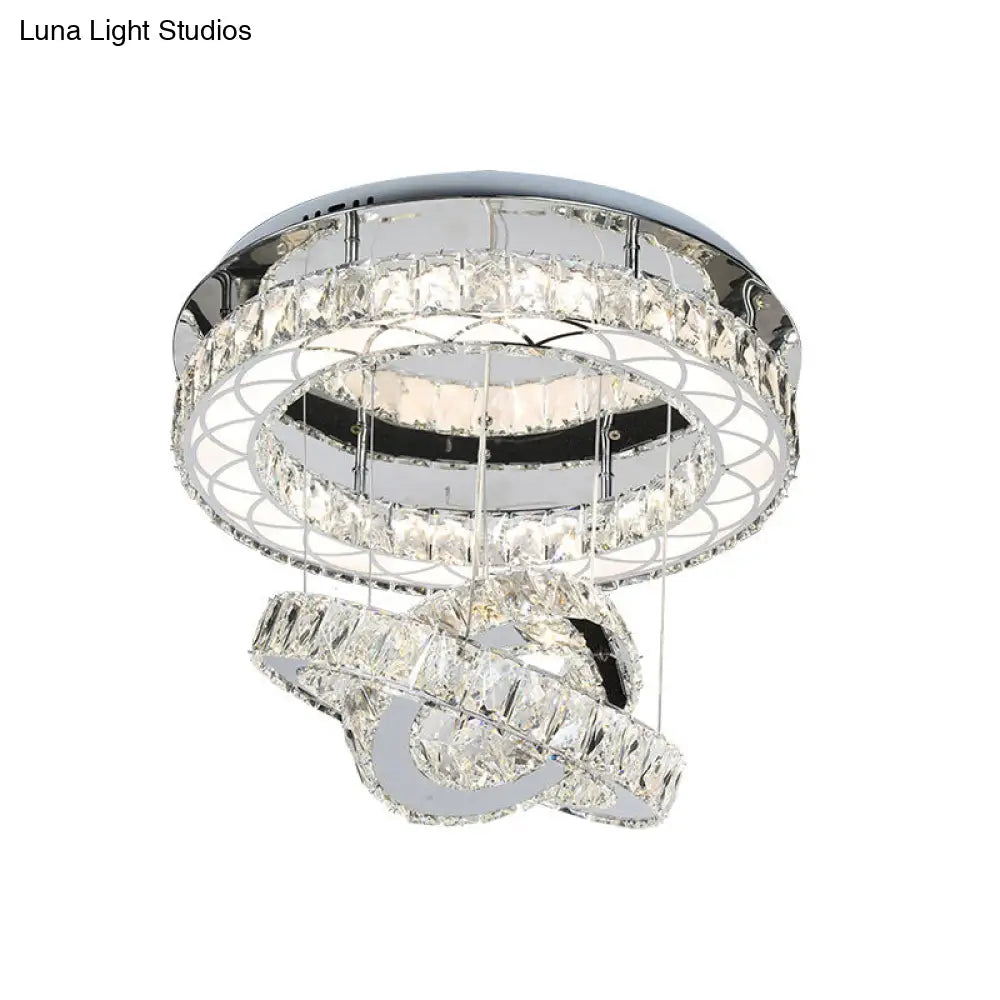 Minimalist Crystal Block Led Ceiling Light With Semi-Flush Mount In Chrome - Warm/White