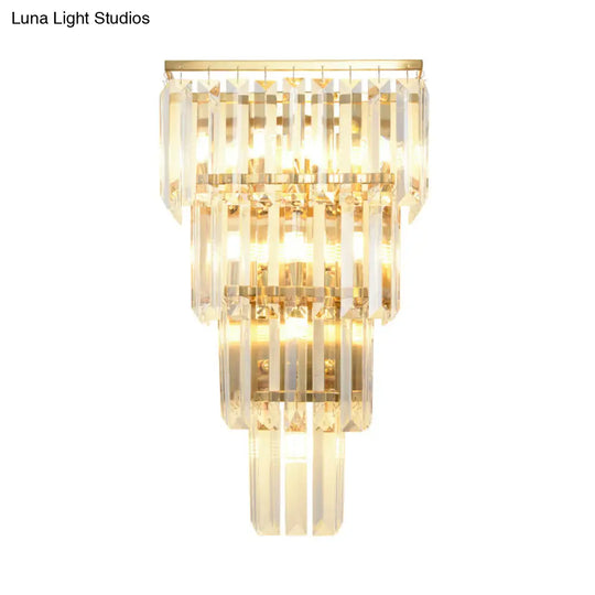 Minimalist Crystal Block Tiered Wall Light - 7 Gold Finish Sconce