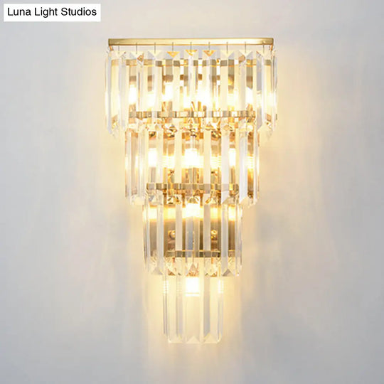 Minimalist Crystal Block Tiered Wall Light - 7 Gold Finish Sconce