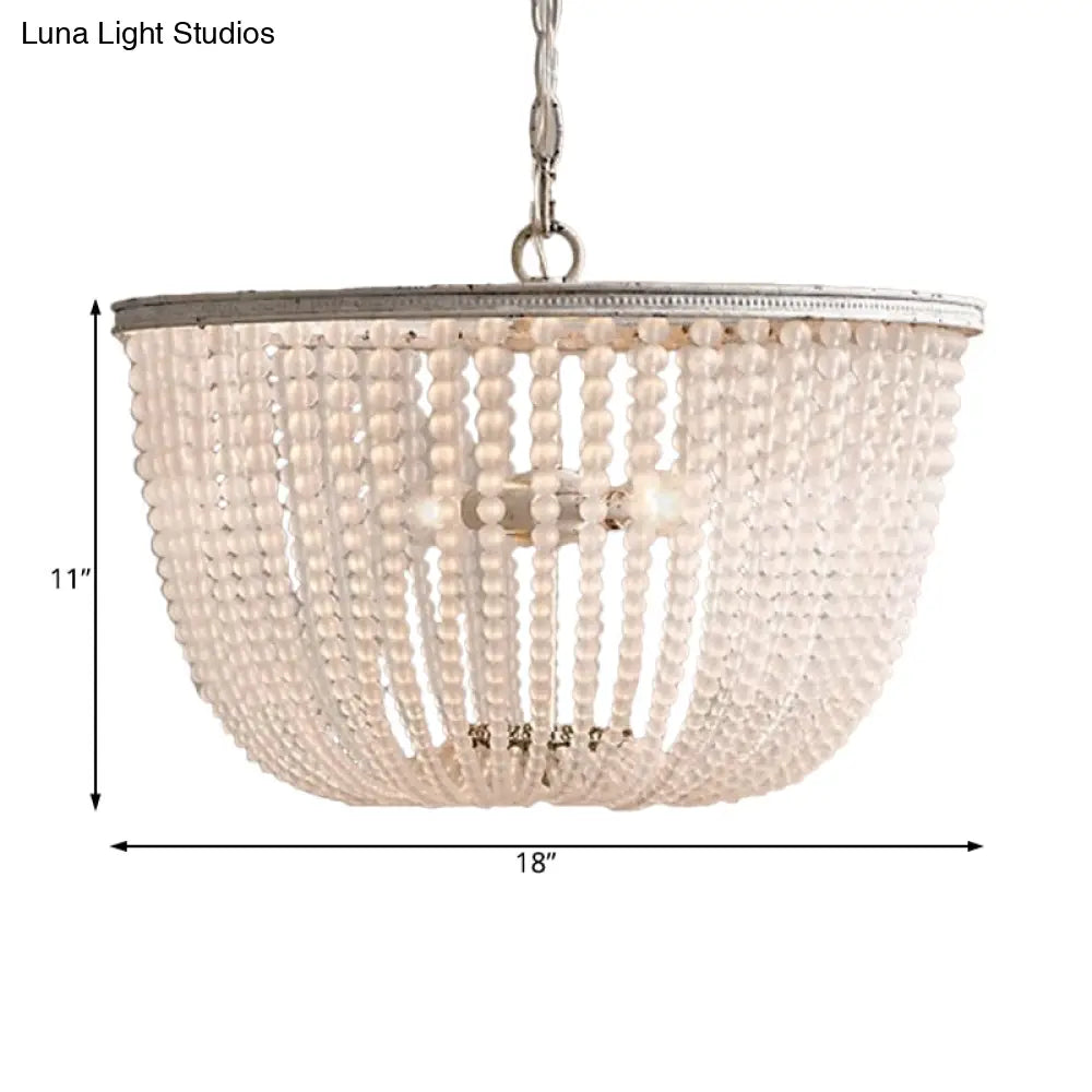 Minimalist Crystal Bowl Pendant Chandelier - 3 Bulbs Distressed White Bedroom Hanging Lamp