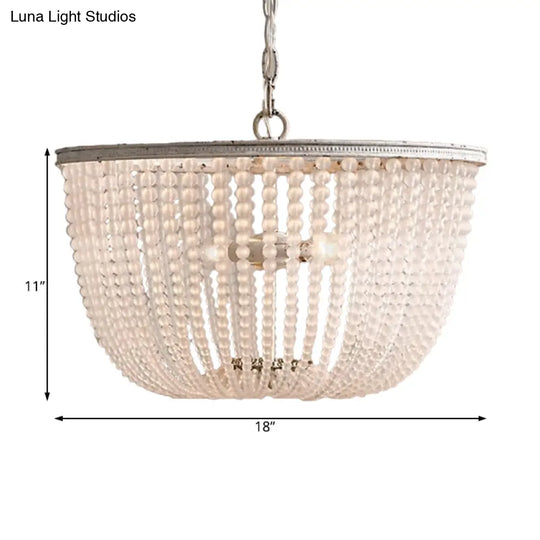 Minimalist Crystal Bowl Pendant Chandelier - 3 Bulbs Distressed White Bedroom Hanging Lamp