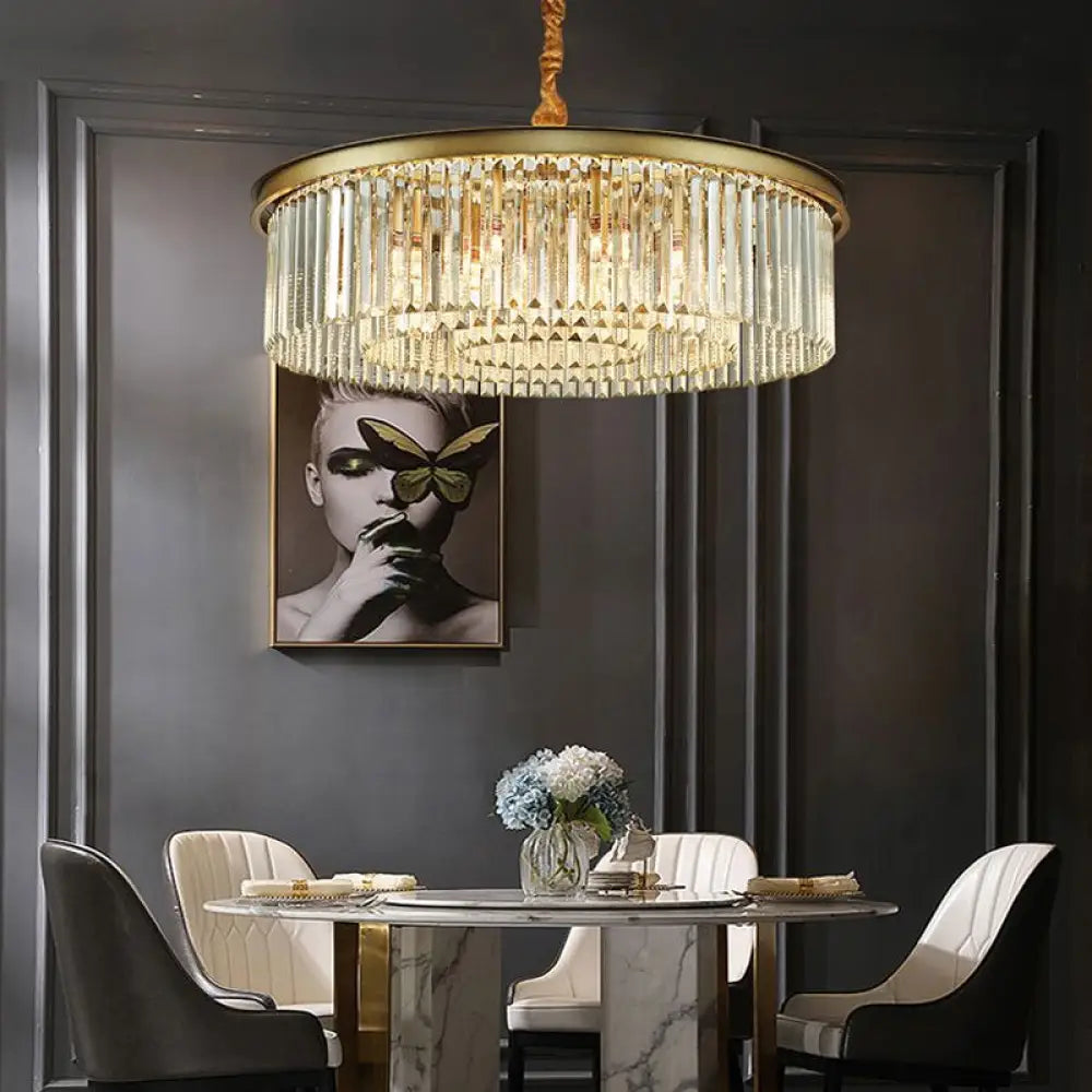 Minimalist Crystal Chandelier Lamp With Gold Finish - Perfect For Restaurants / 25.5