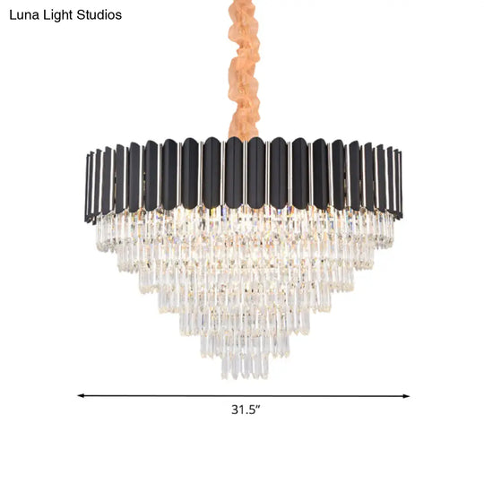 Minimalist Crystal Chandelier: Layered Hanging Pendant Light In Black - 16/22 Lights