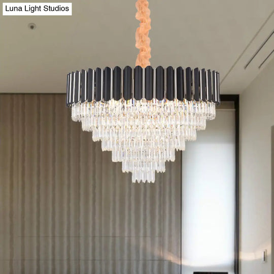 Minimalist Crystal Chandelier: Layered Hanging Pendant Light In Black - 16/22 Lights