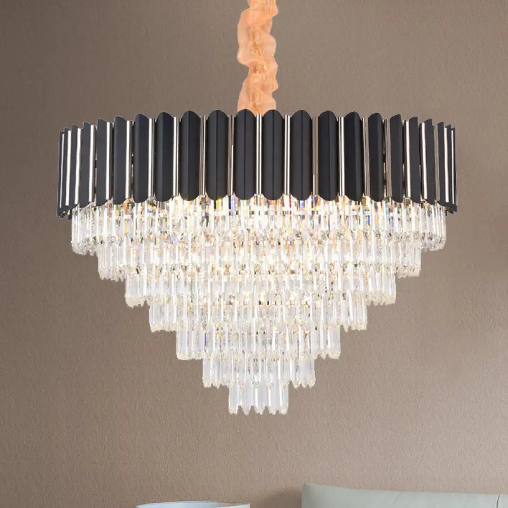 Minimalist Crystal Chandelier: Layered Hanging Pendant Light In Black - 16/22 Lights 22 /