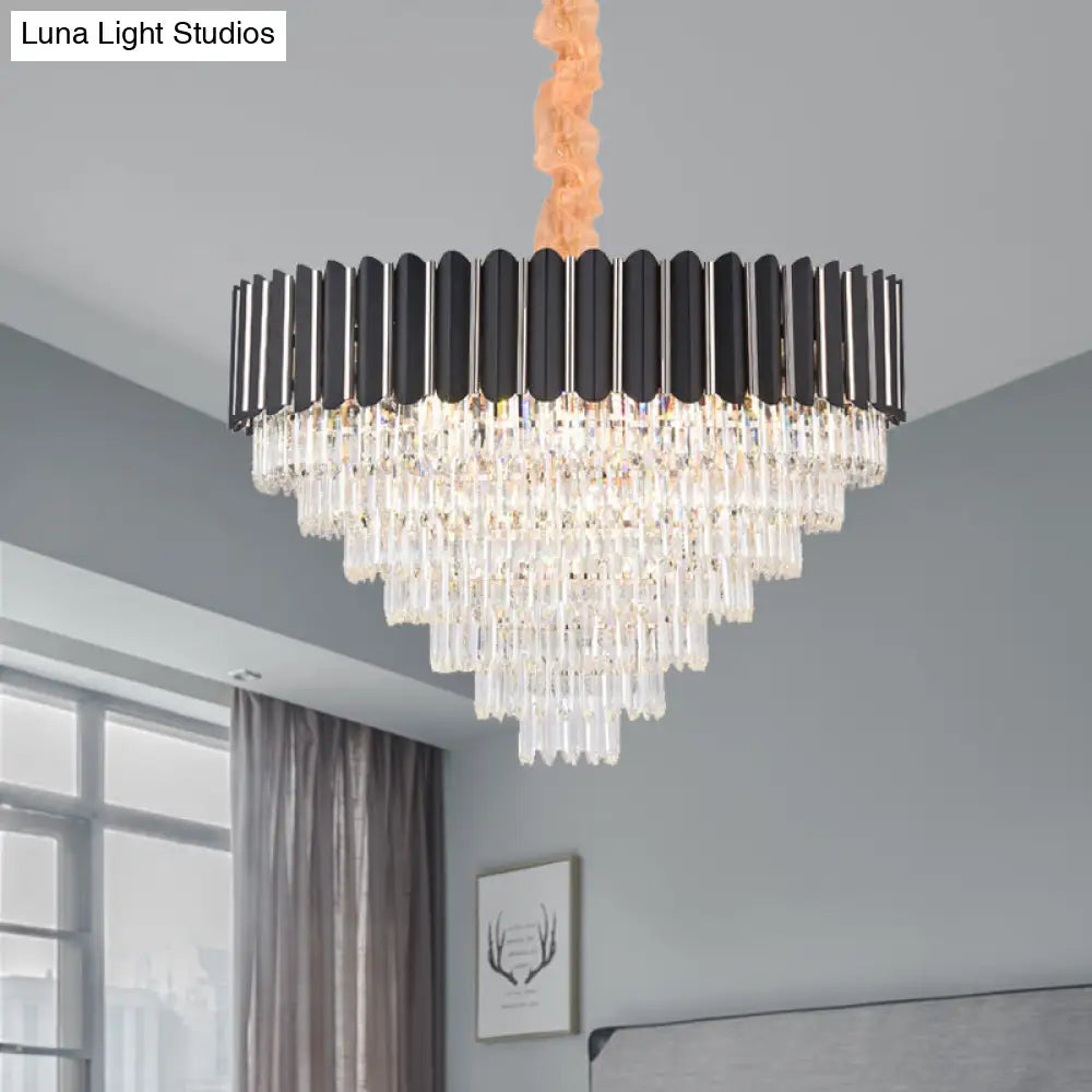 Minimalist Crystal Chandelier: Layered Hanging Pendant Light In Black - 16/22 Lights