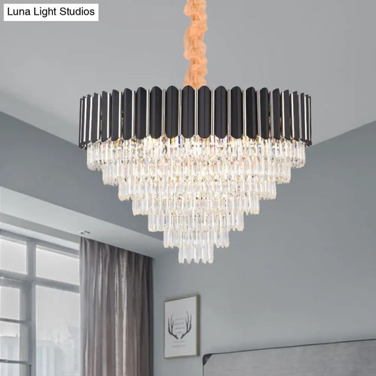 Minimalist Crystal Chandelier: Layered Hanging Pendant Light In Black - 16/22 Lights