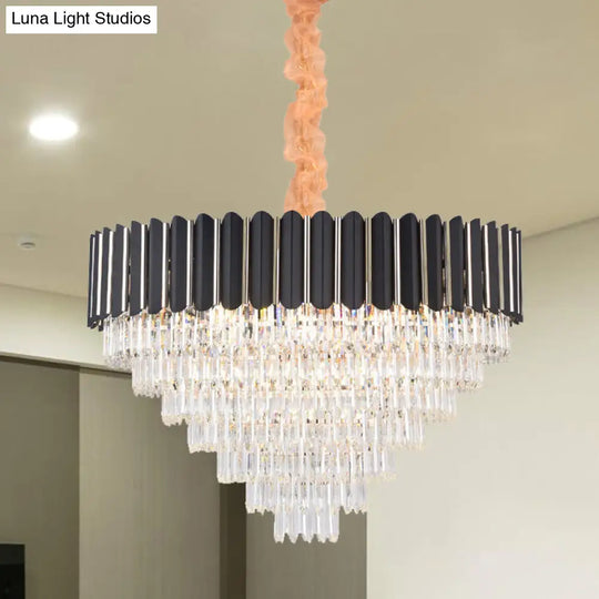 Minimalist Crystal Chandelier: Layered Hanging Pendant Light In Black - 16/22 Lights