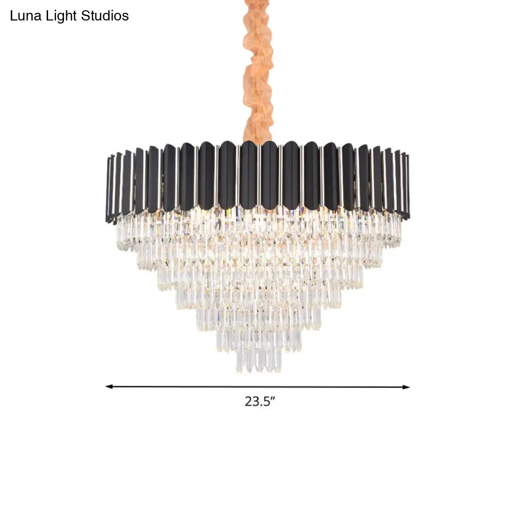 Minimalist Crystal Chandelier: Layered Hanging Pendant Light In Black - 16/22 Lights