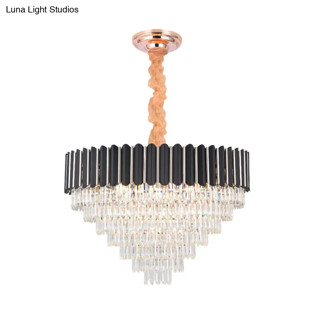 Minimalist Crystal Chandelier: Layered Hanging Pendant Light In Black - 16/22 Lights