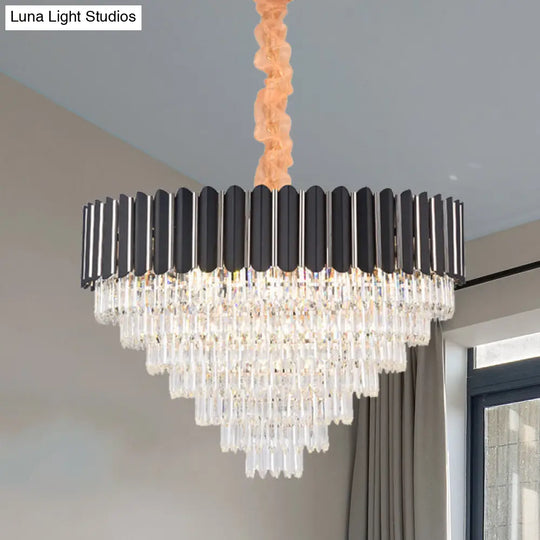 Minimalist Crystal Chandelier: Layered Hanging Pendant Light In Black - 16/22 Lights