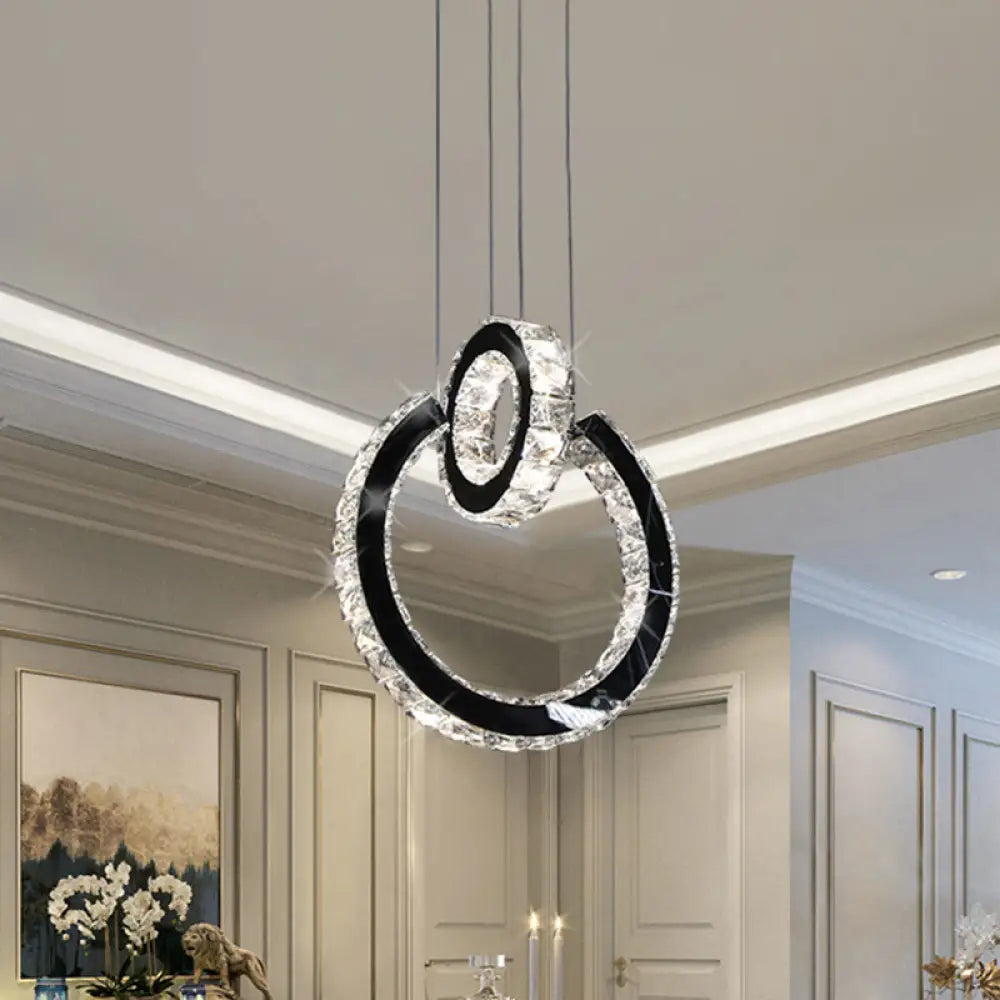 Minimalist Crystal Chandelier Led Ceiling Light In Black - Ring Design