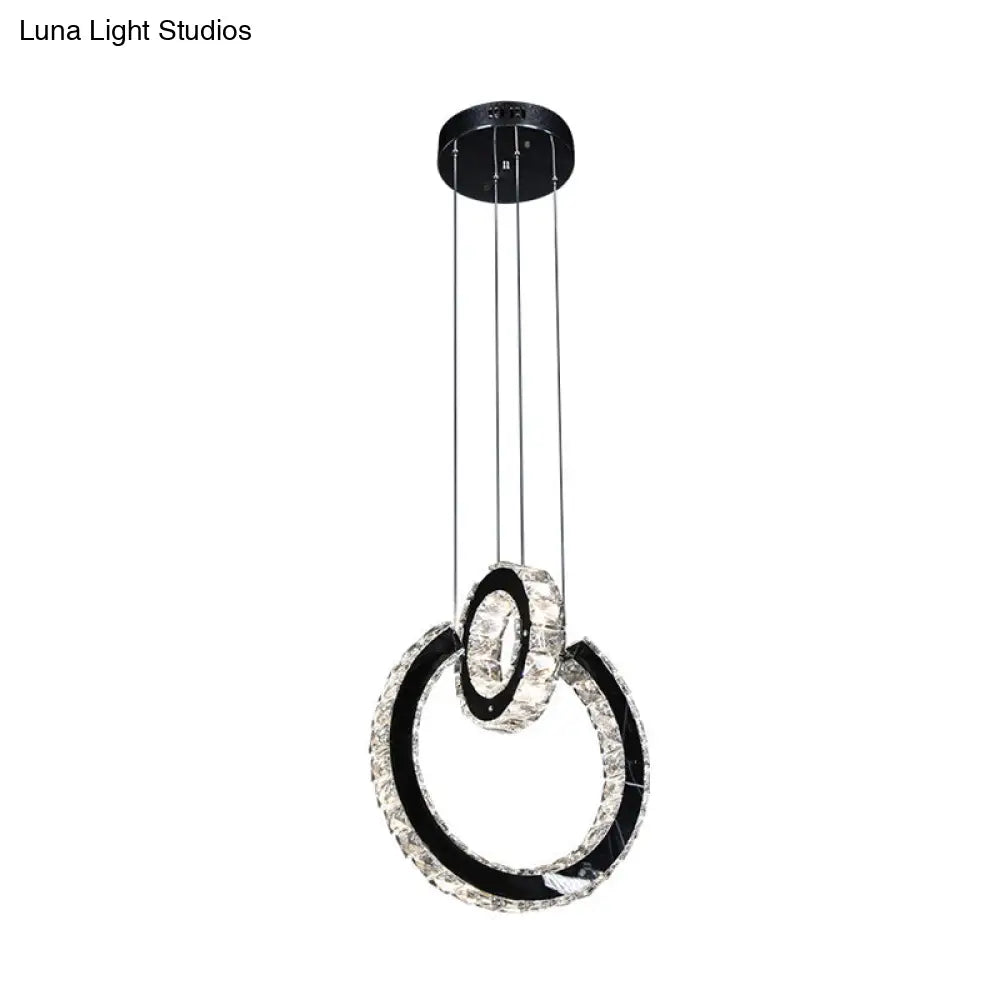 Minimalist Crystal Chandelier Led Ceiling Light In Black - Ring Design