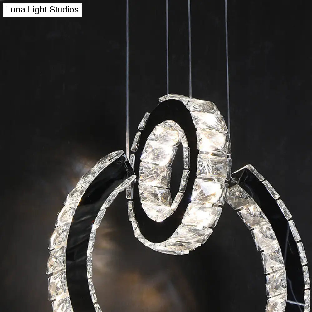 Black Led Crystal Chandelier: Minimalist Ring Hanging Ceiling Light