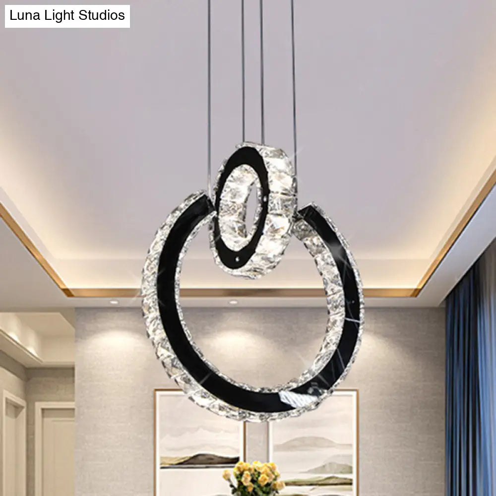 Minimalist Crystal Chandelier Led Ceiling Light In Black - Ring Design