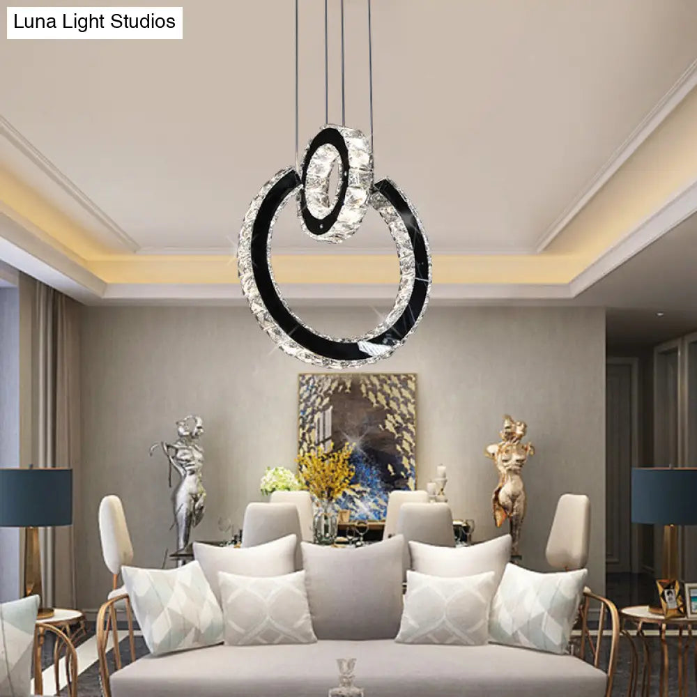 Minimalist Crystal Chandelier Led Ceiling Light In Black - Ring Design