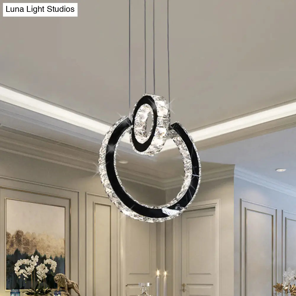 Black Led Crystal Chandelier: Minimalist Ring Hanging Ceiling Light