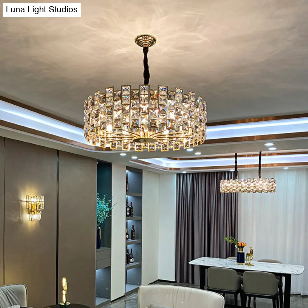Minimalist Black Crystal Chandelier Pendant - Rectangle Suspension Light For Living Room