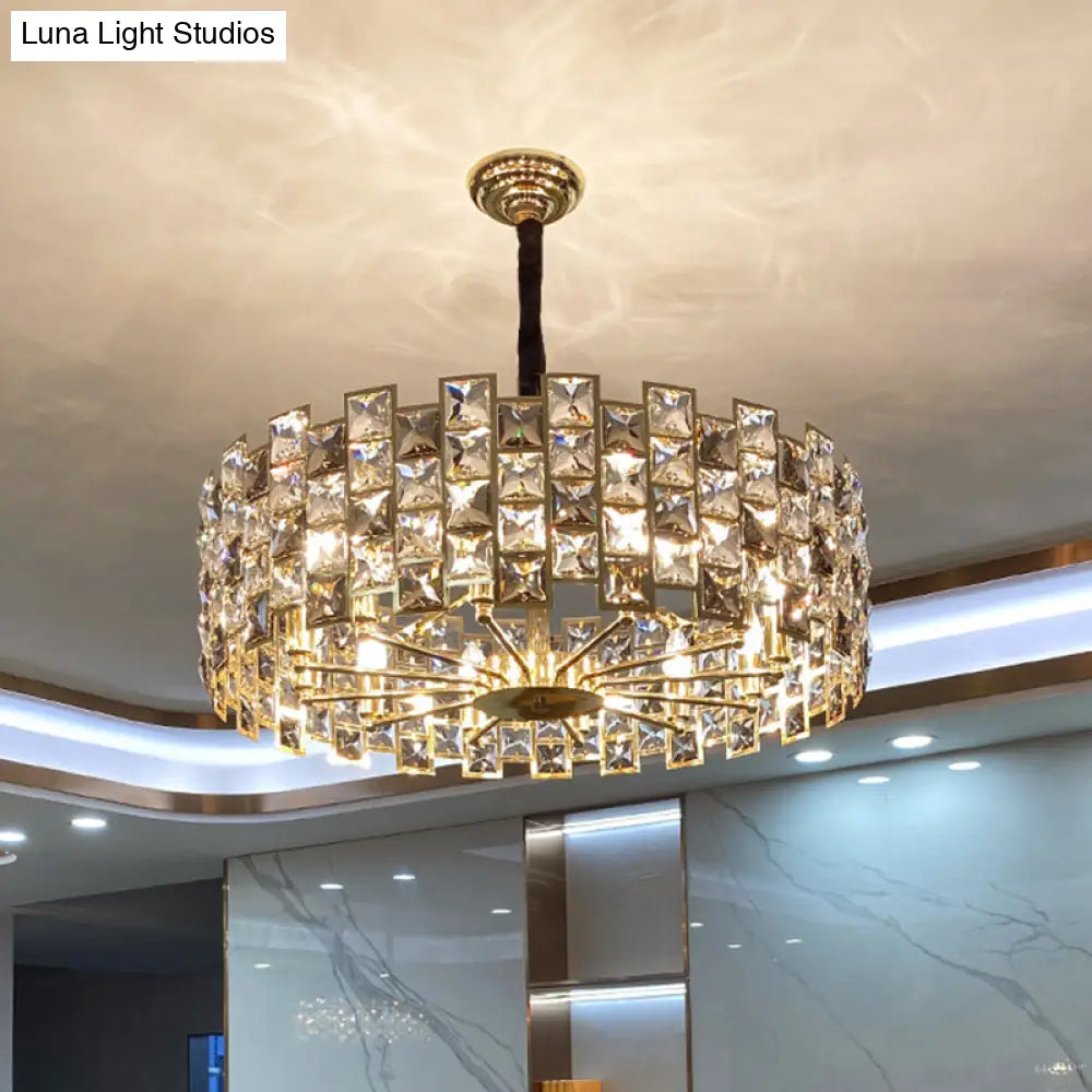 Minimalist Black Crystal Chandelier Pendant - Rectangle Suspension Light For Living Room / 19.5