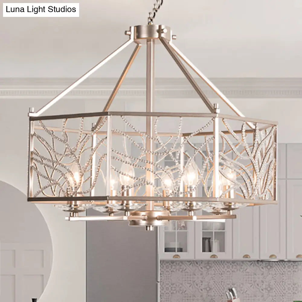 Minimalist Crystal Chandelier - Silver Champagne Pendant Lamp With 6/8 Lights For Living Room