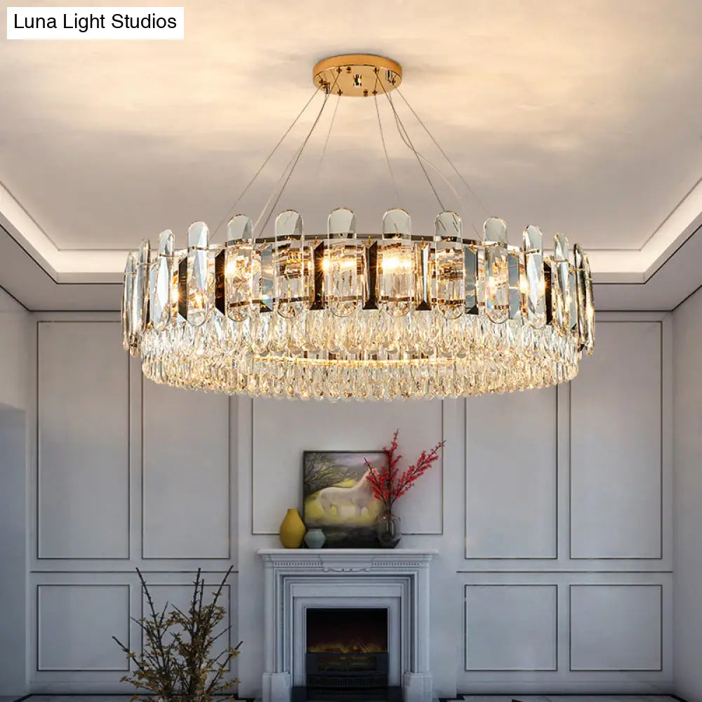 Minimalist Crystal Circle Chandelier - Clear Ceiling Suspension Lamp For Dining Room