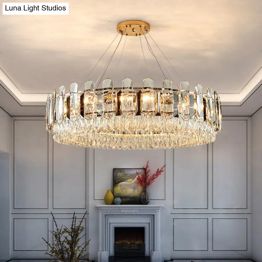 Minimalistic Circle Chandelier Light For Dining Room - Clear Crystal Suspension Lamp