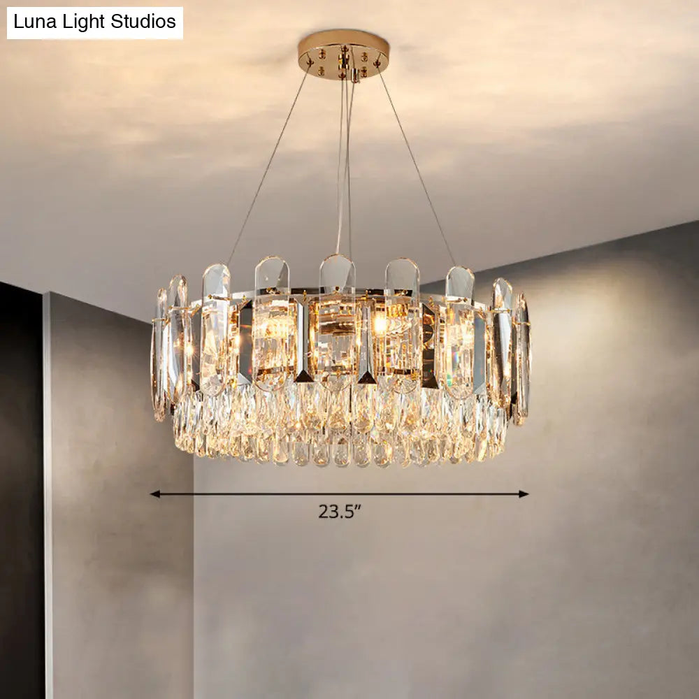 Minimalistic Circle Chandelier Light For Dining Room - Clear Crystal Suspension Lamp / 23.5