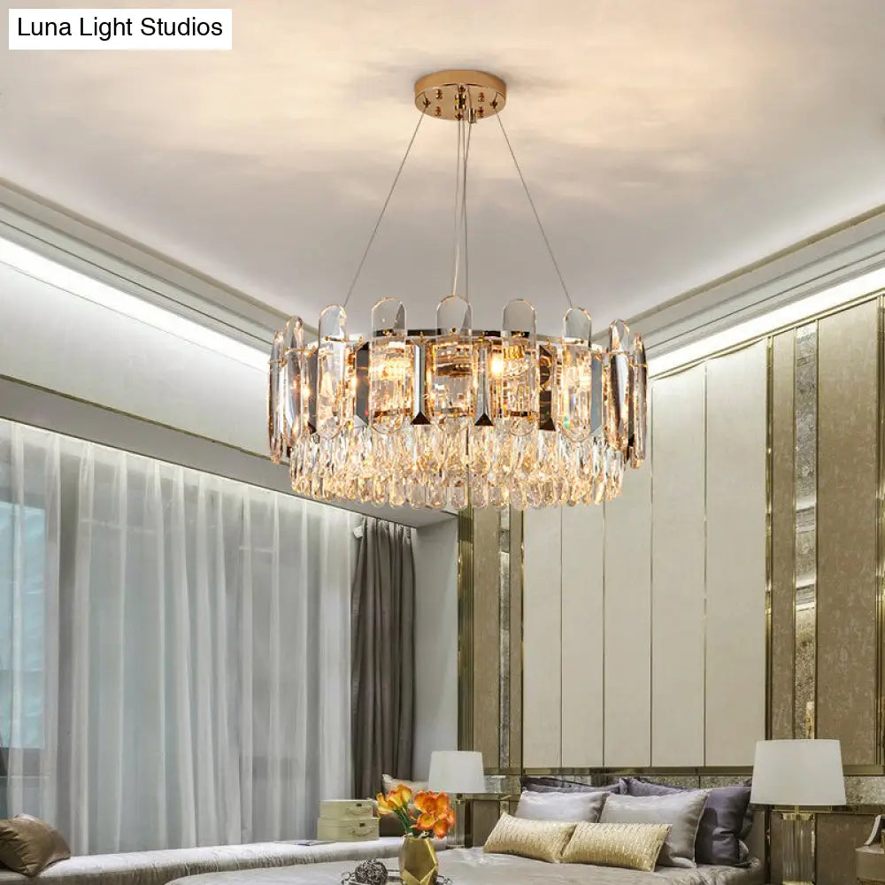 Minimalist Crystal Circle Chandelier - Clear Ceiling Suspension Lamp For Dining Room