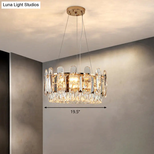 Minimalistic Circle Chandelier Light For Dining Room - Clear Crystal Suspension Lamp / 19.5