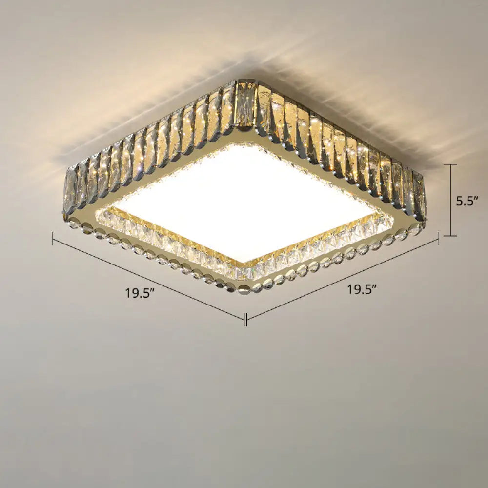 Minimalist Crystal Clear Geometric Flush Mount Ceiling Light For Bedroom / 19.5’ Square Plate